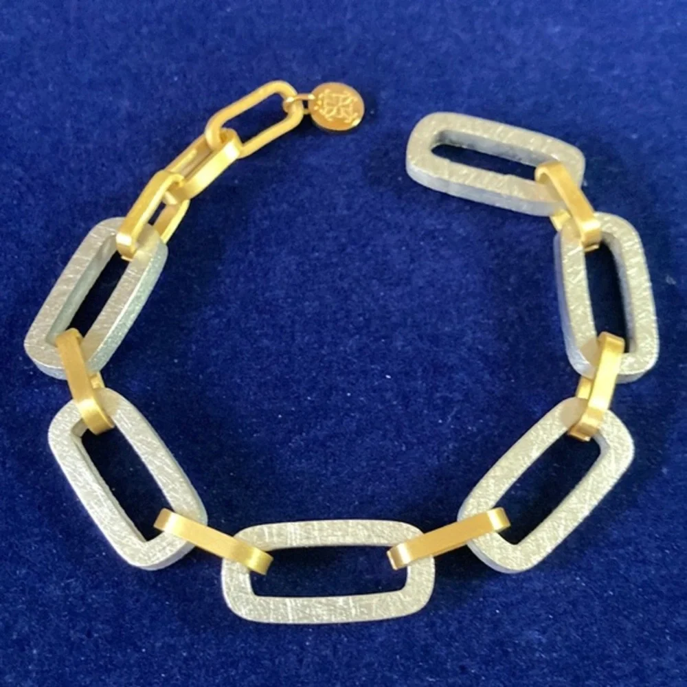 Rustic Cuff 2 toned brushed finish paper clip style link bracelet